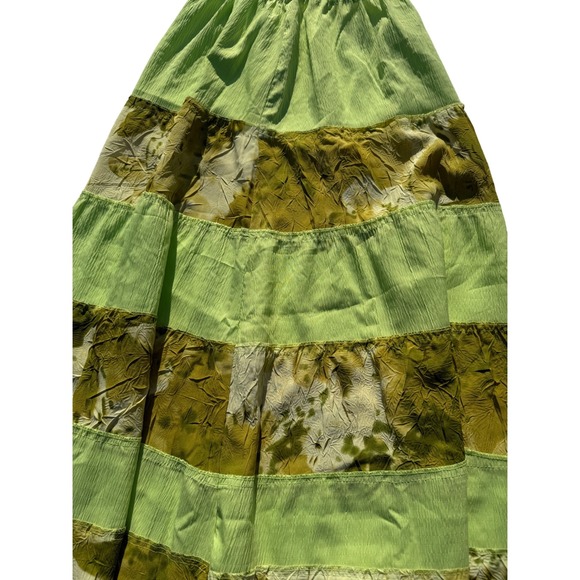 Tiered Maxi Skirt Green Earthy Floral Print‎ Elastic Waist Boho Hippie Long - Picture 2 of 6